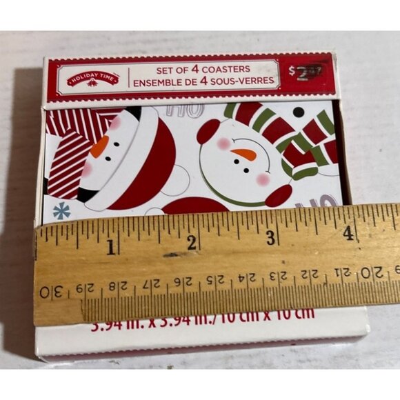 Santa & Snowman Coasters Set of 4 Holiday Time 4" X 4" Christmas - Picture 4 of 4